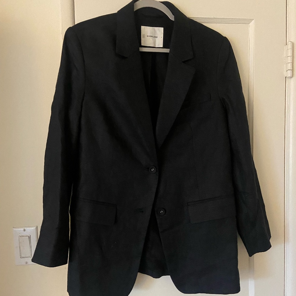 Everlane Oversized Black Linen Single-Breasted Blazer